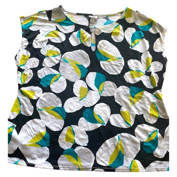 Worthington White and Green Sleeveless Boxy Blouse - Picture 1 of 4